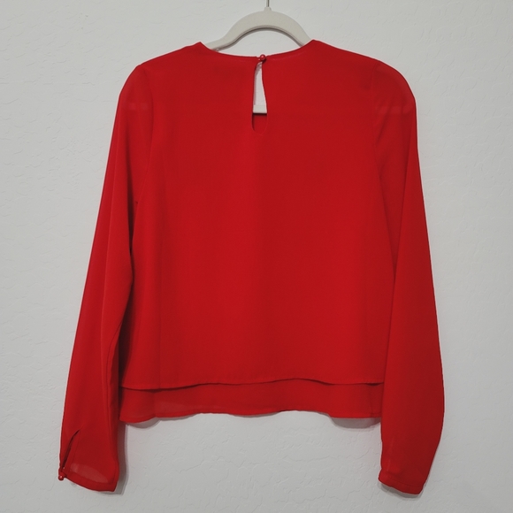 Haute Monde Top Long Sleeve Chiffon Red Small - Picture 9 of 14